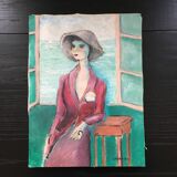 Painting portrait of elegant woman