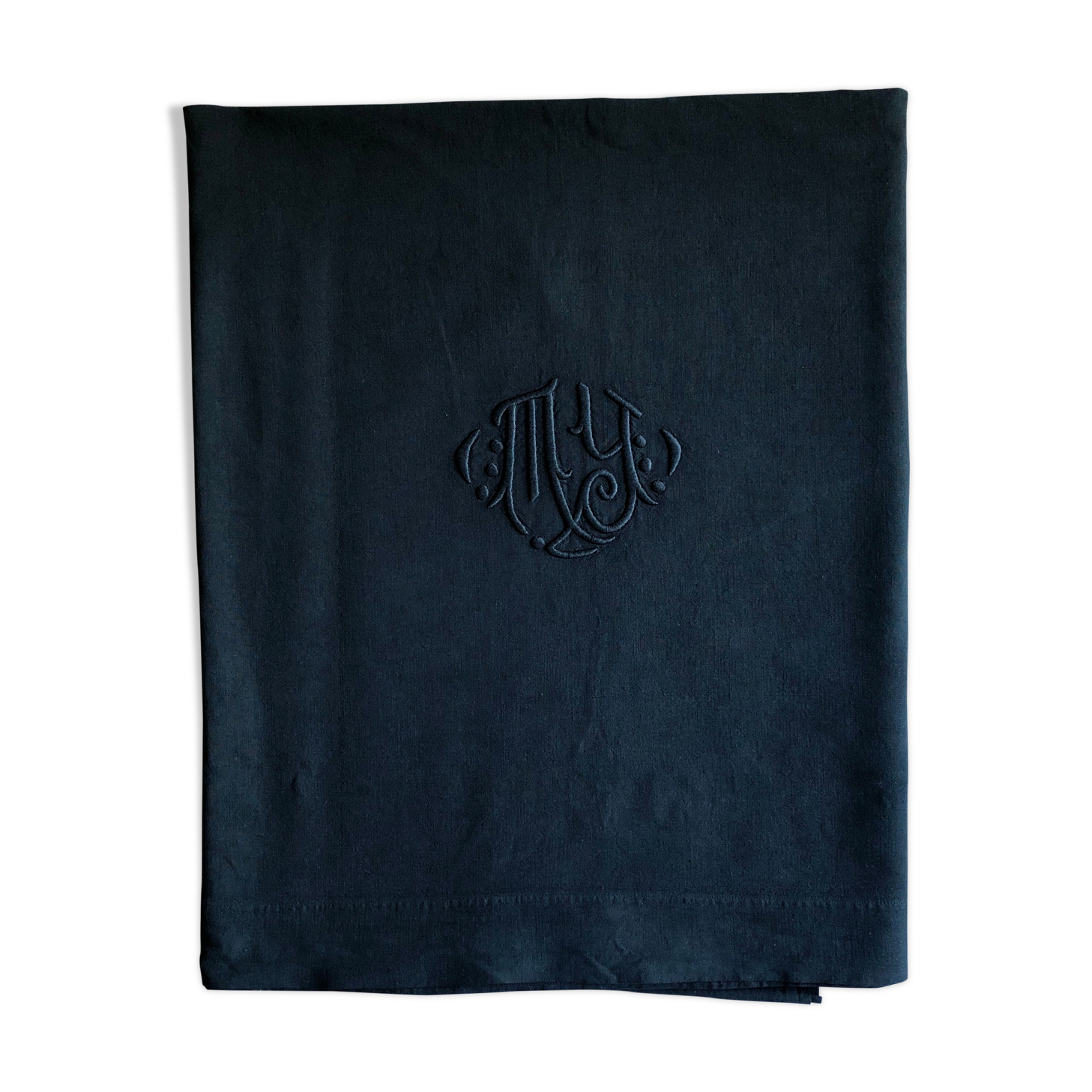 Old sheet in pure washed linen tinted in charcoal black