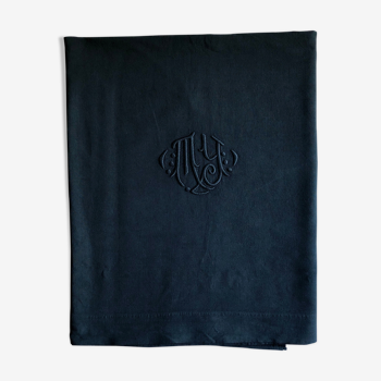 Drap ancien en pur lin lavé teinté en noir charbon