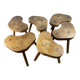 Set of 6 brutalist solid oak tripod farm stools from the 1950s