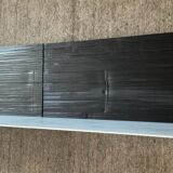Pair of contemporary shelves in steel and stained wood