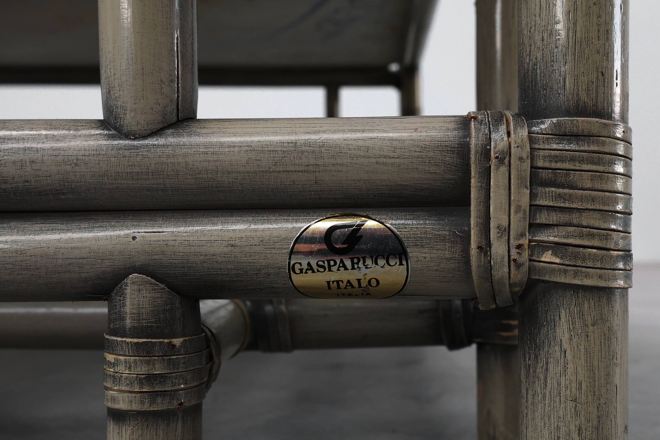 Large Wicker “Attila” Series Coffee Table with marble top by Gasparucci Ita