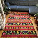 Romanian wool rug, red background with colourful tulips248x164cm