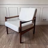 Fauteuil scandinave tissu blanc