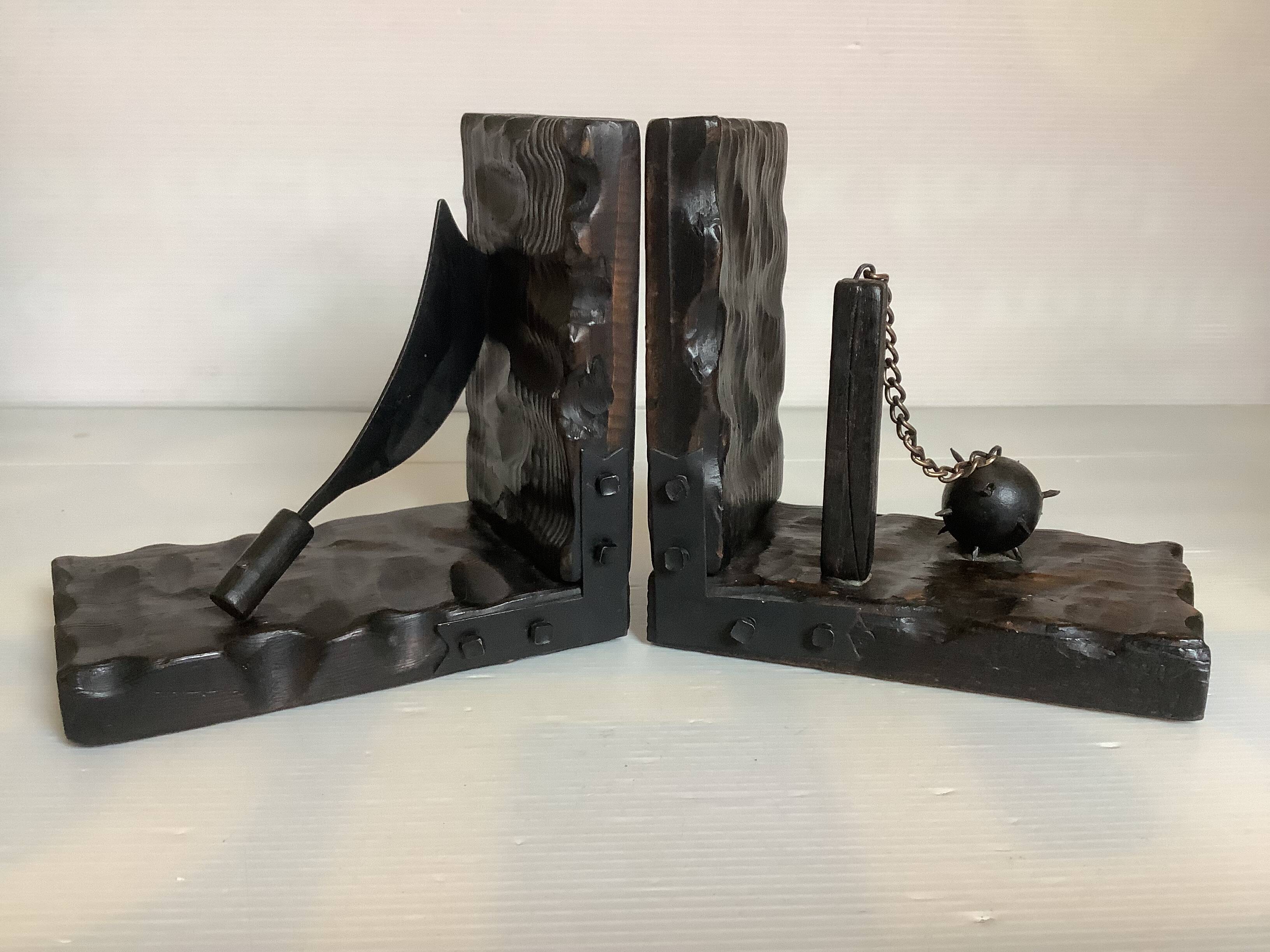 Pair of black wooden bookends
