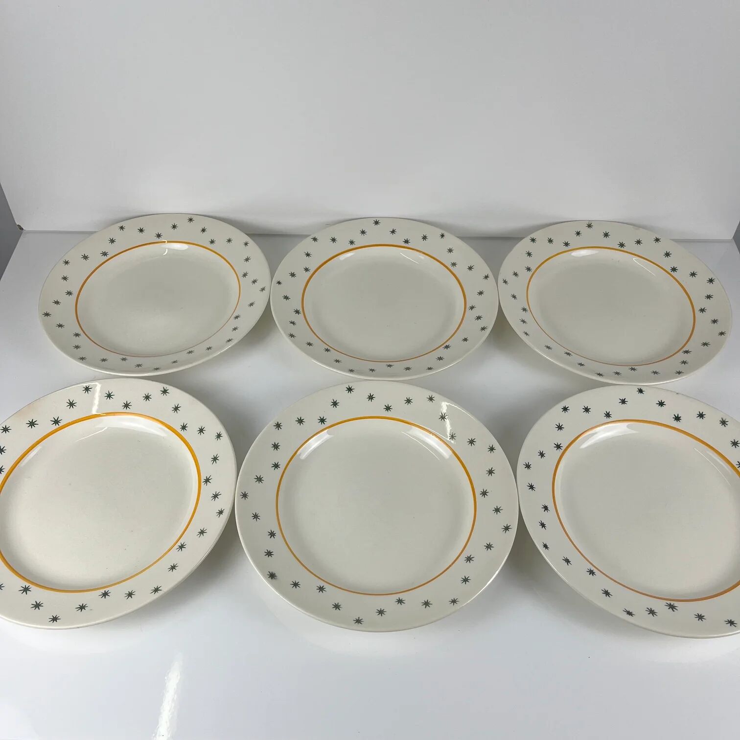Set of 6 flat plates GIEN, Primefleur creation, model "Constellation", 1950.