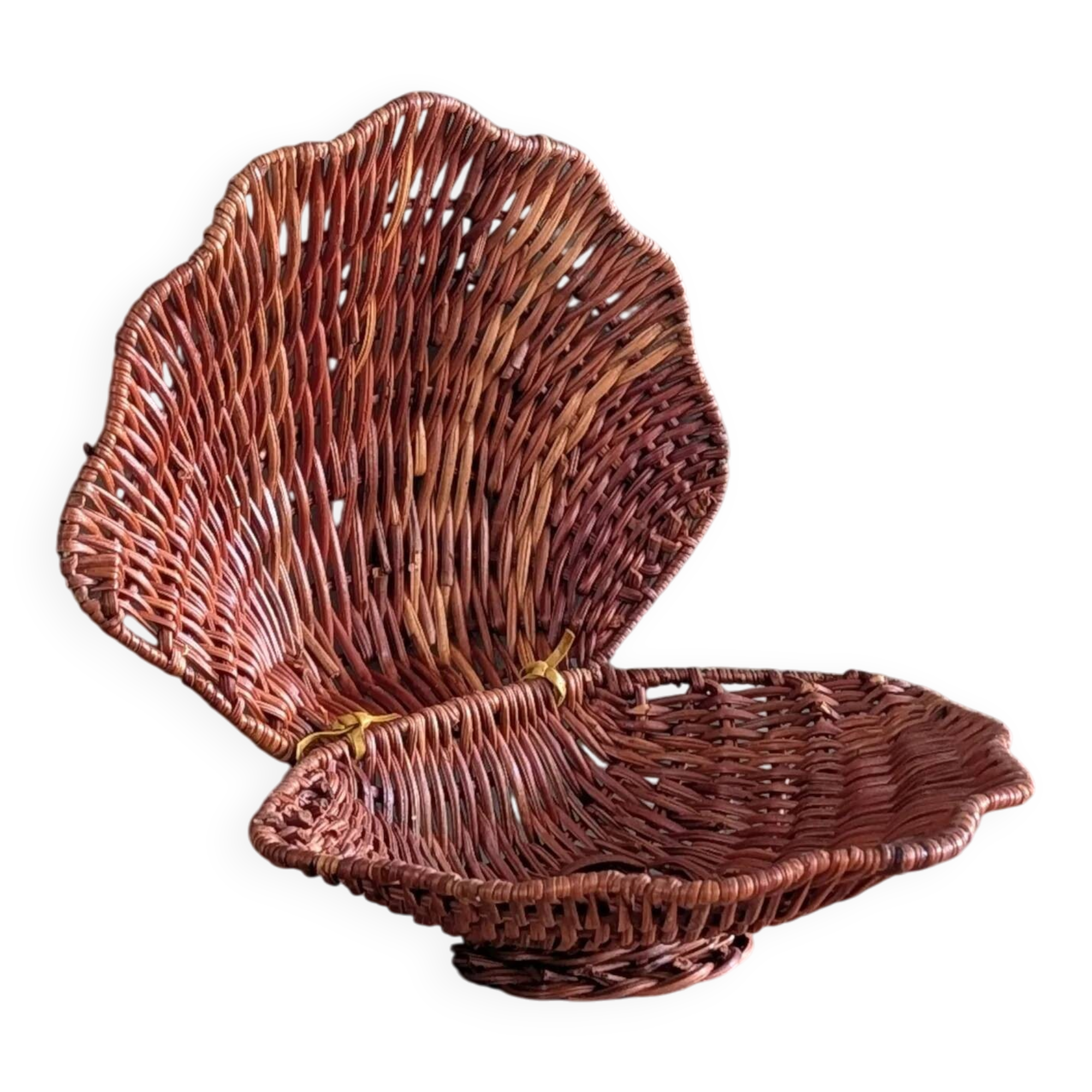 Boîte coquillage vintage en osier tressé