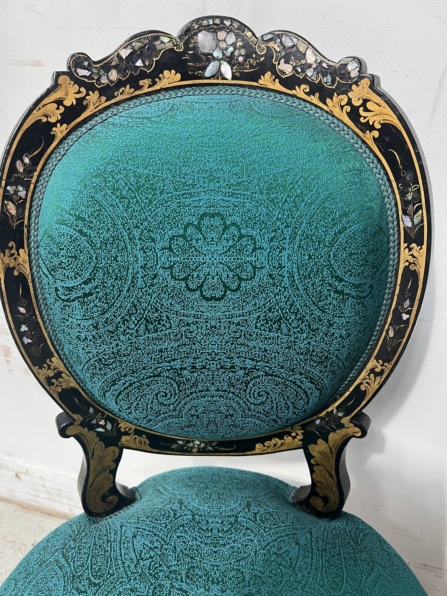 Pair of Napoleon III chairs in black lacquered wood, 19th century.