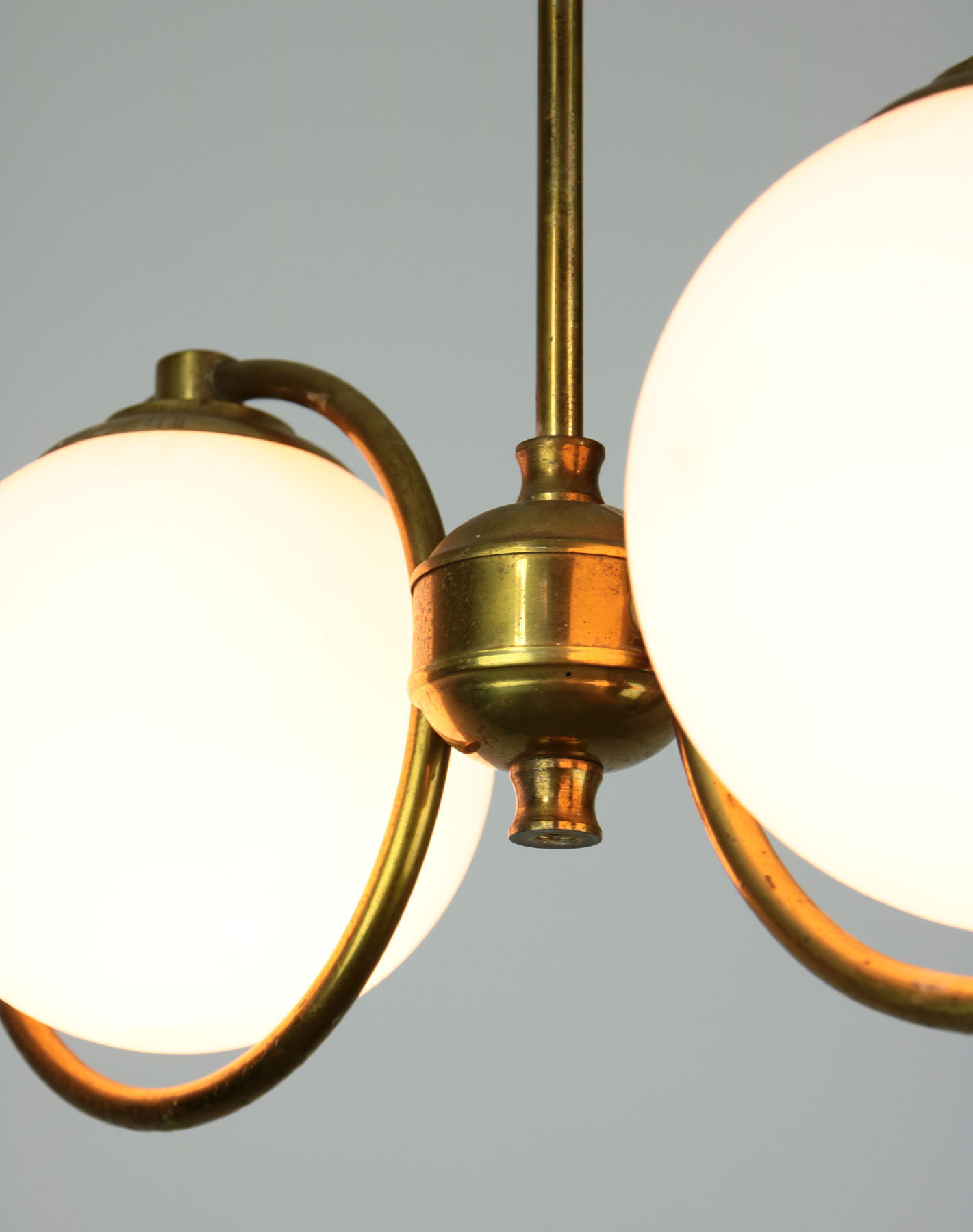 Mid-Century Brass & Opaline Glass Chandelier