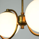 Mid-Century Brass & Opaline Glass Chandelier