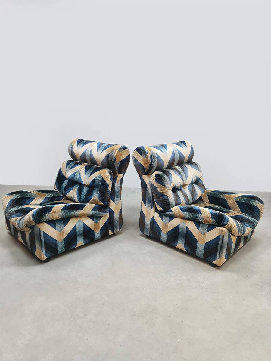 Canapé modulable vintage en velours « Lignes géométriques »