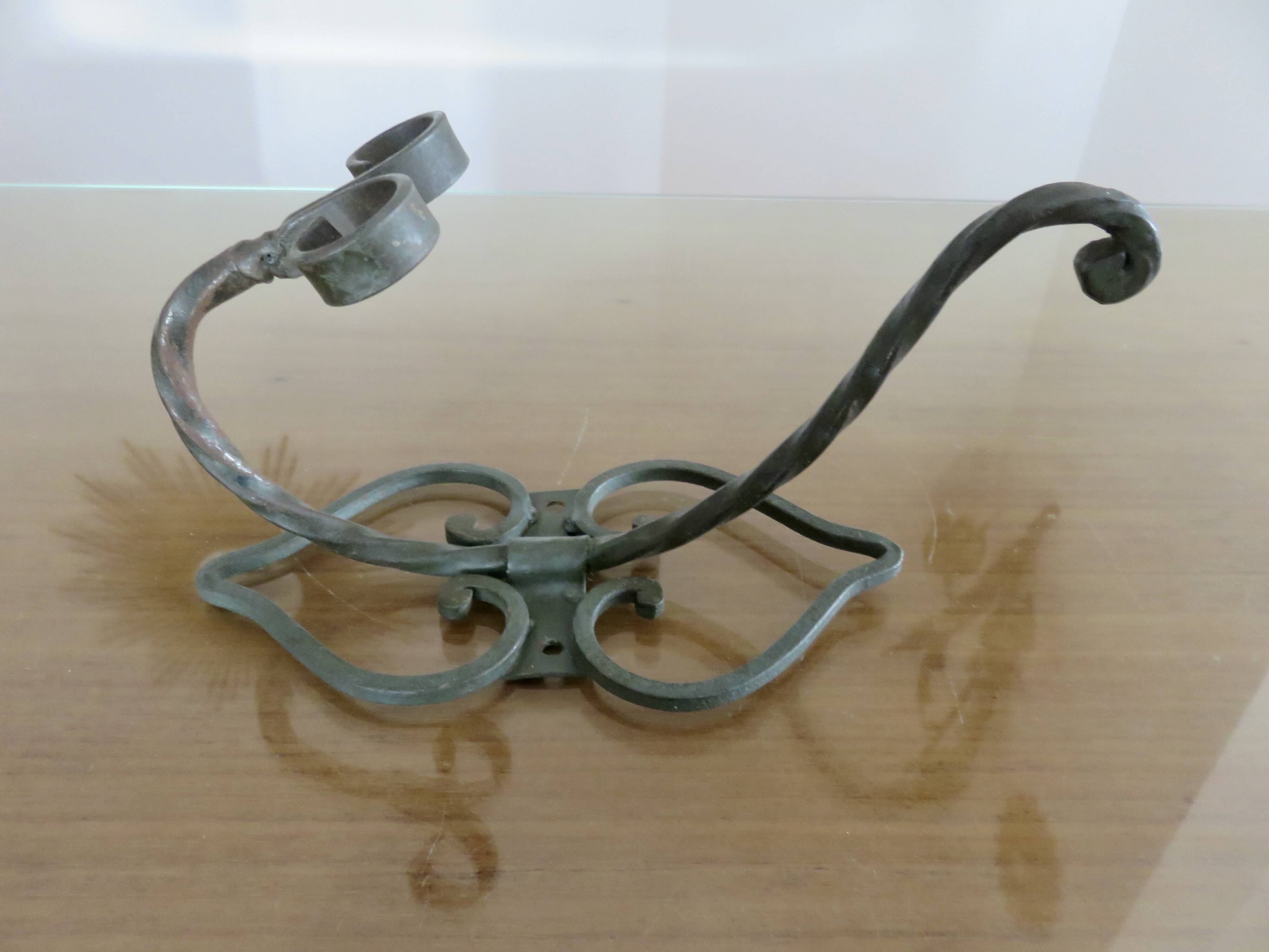 Pair of green lacquered wrought iron wall hooks, art deco, 1930s 40s