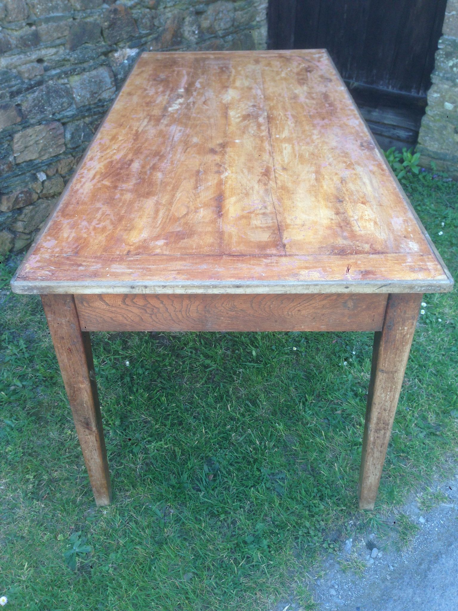 Table de ferme ancienne en chêne à 1 tiroir