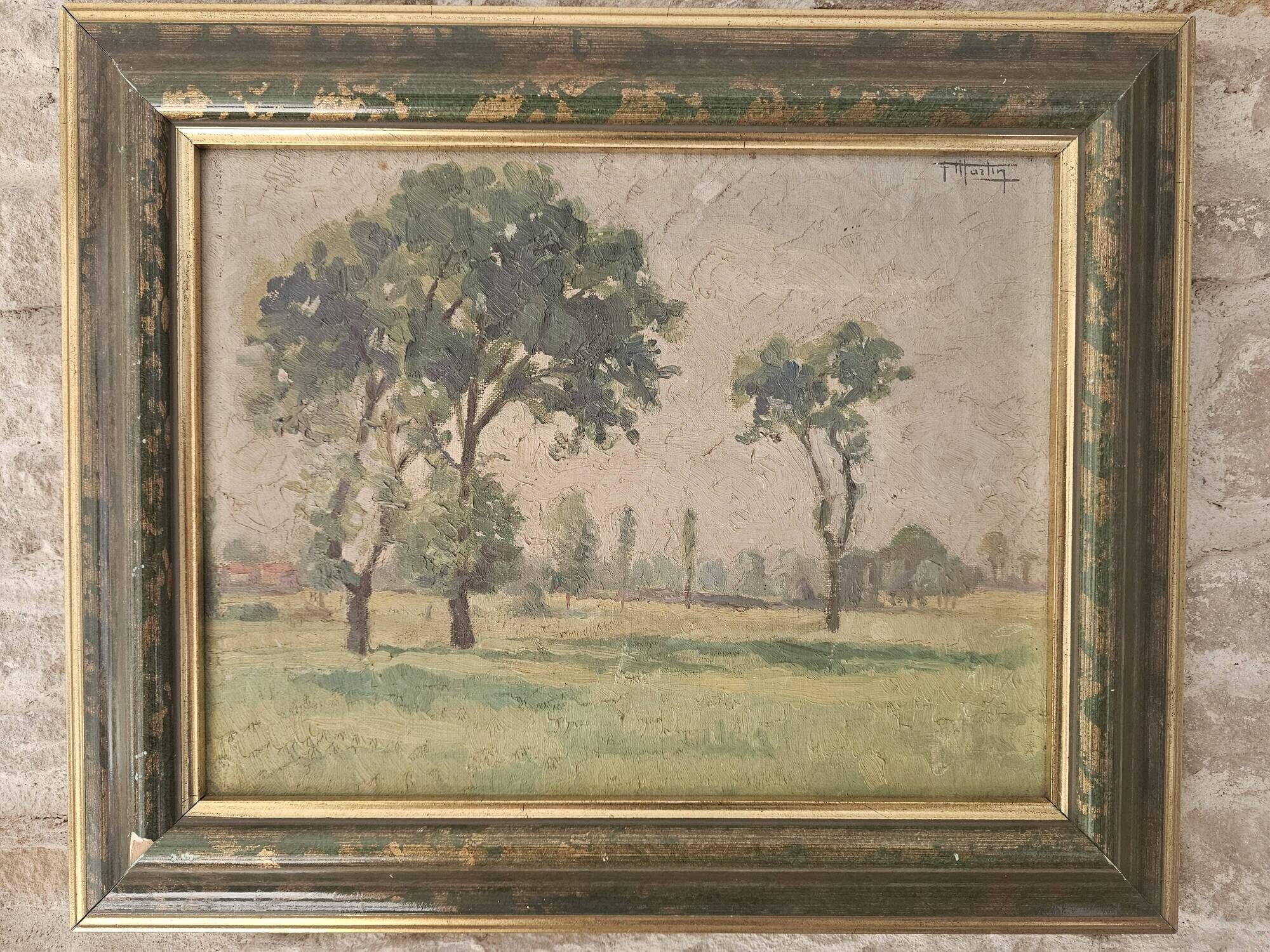 Oil painting on canvas - Impressionist rural landscape signed F Martin