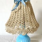 Chatard blue opaline bedside lamp, hook lampshade