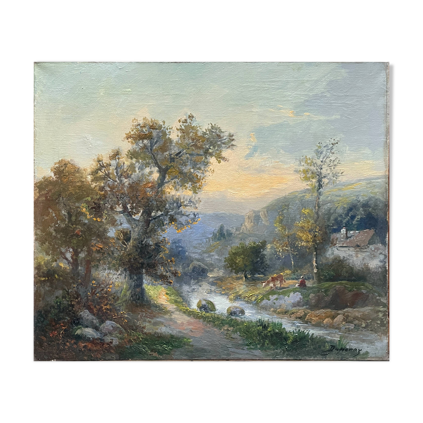 Old HST painting: "Animated pastoral landscape" signed Duperay filigreeantiqu