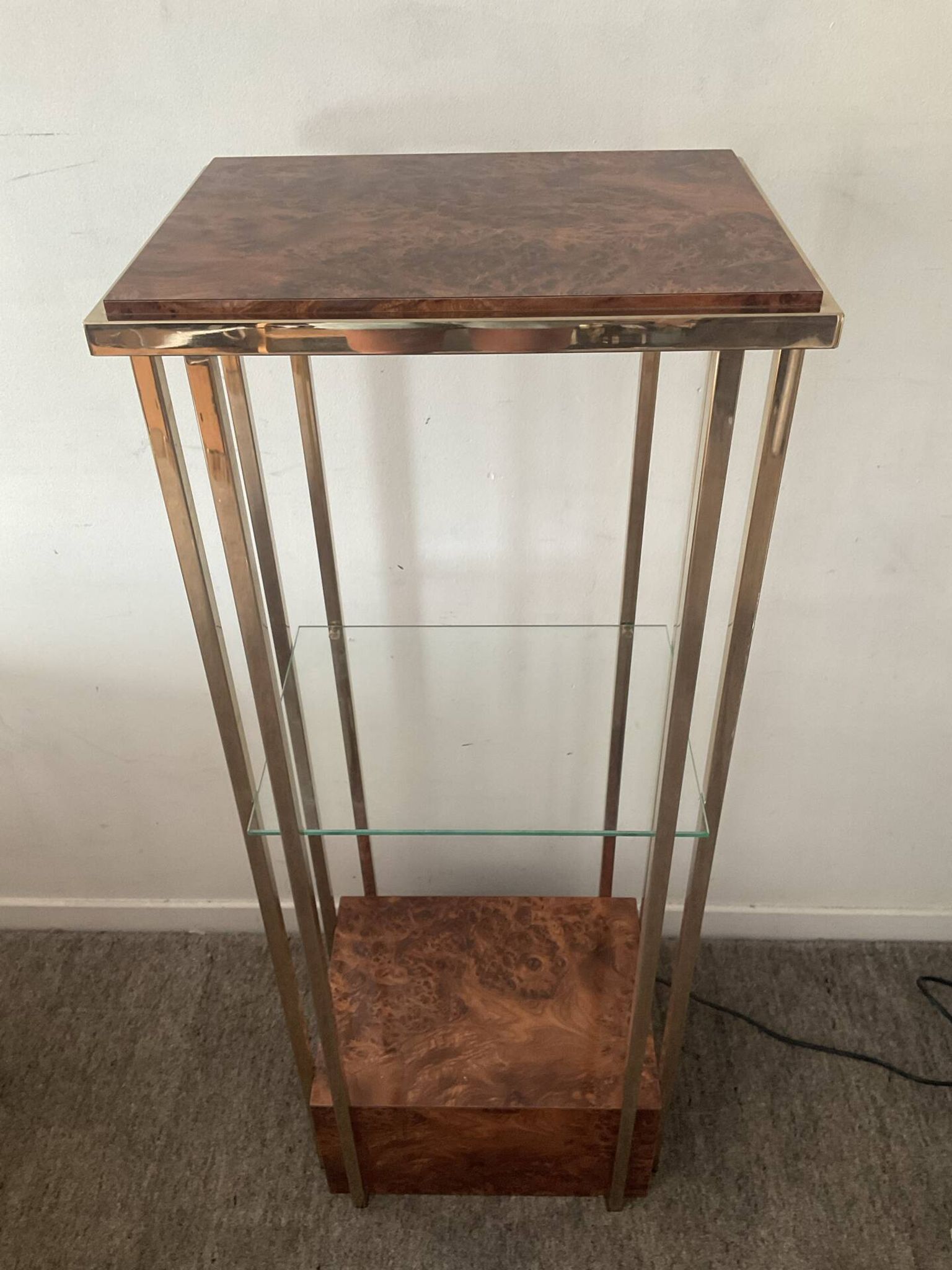 Belgochrom OR 23K side table and elm magnifying glass from the 1970s.