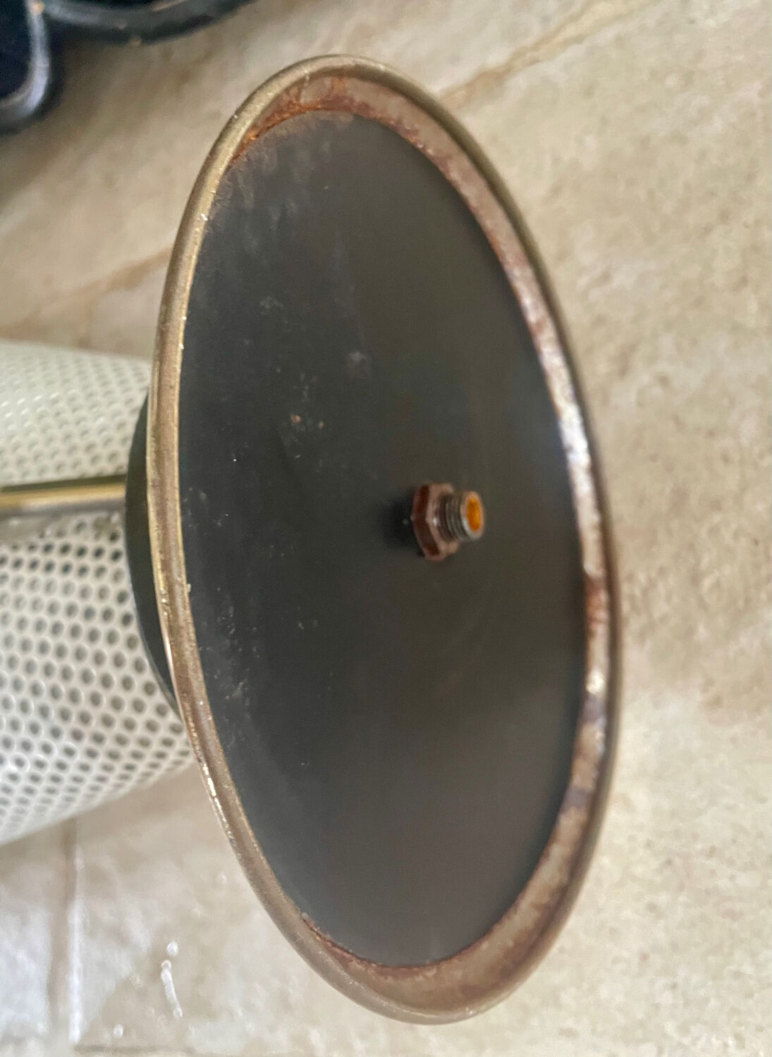 Metal umbrella stand with rigitulle and brass from the 1950s.