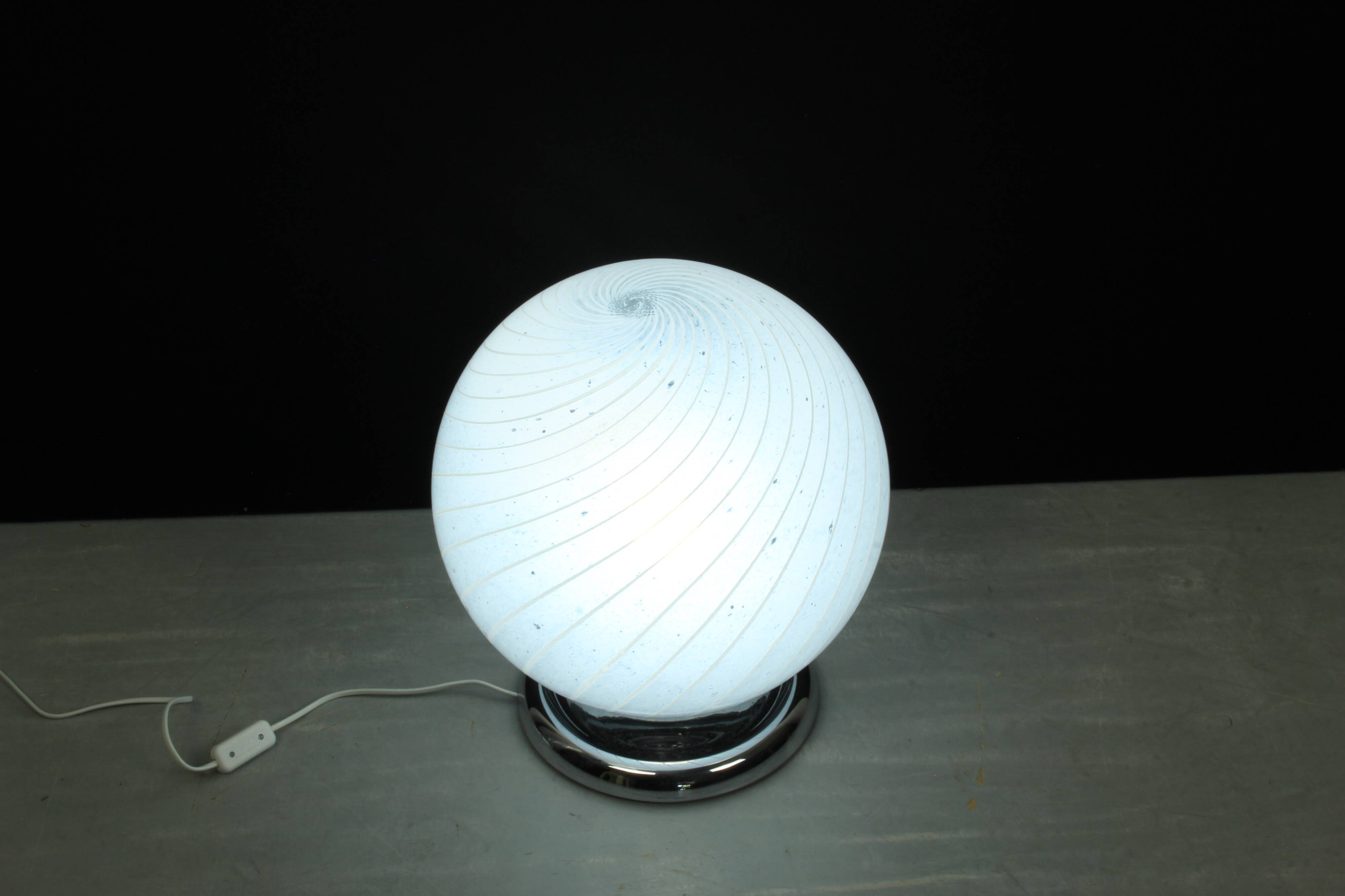 Mid Century Swirl Murano Table Ball Lamp with Chrome base