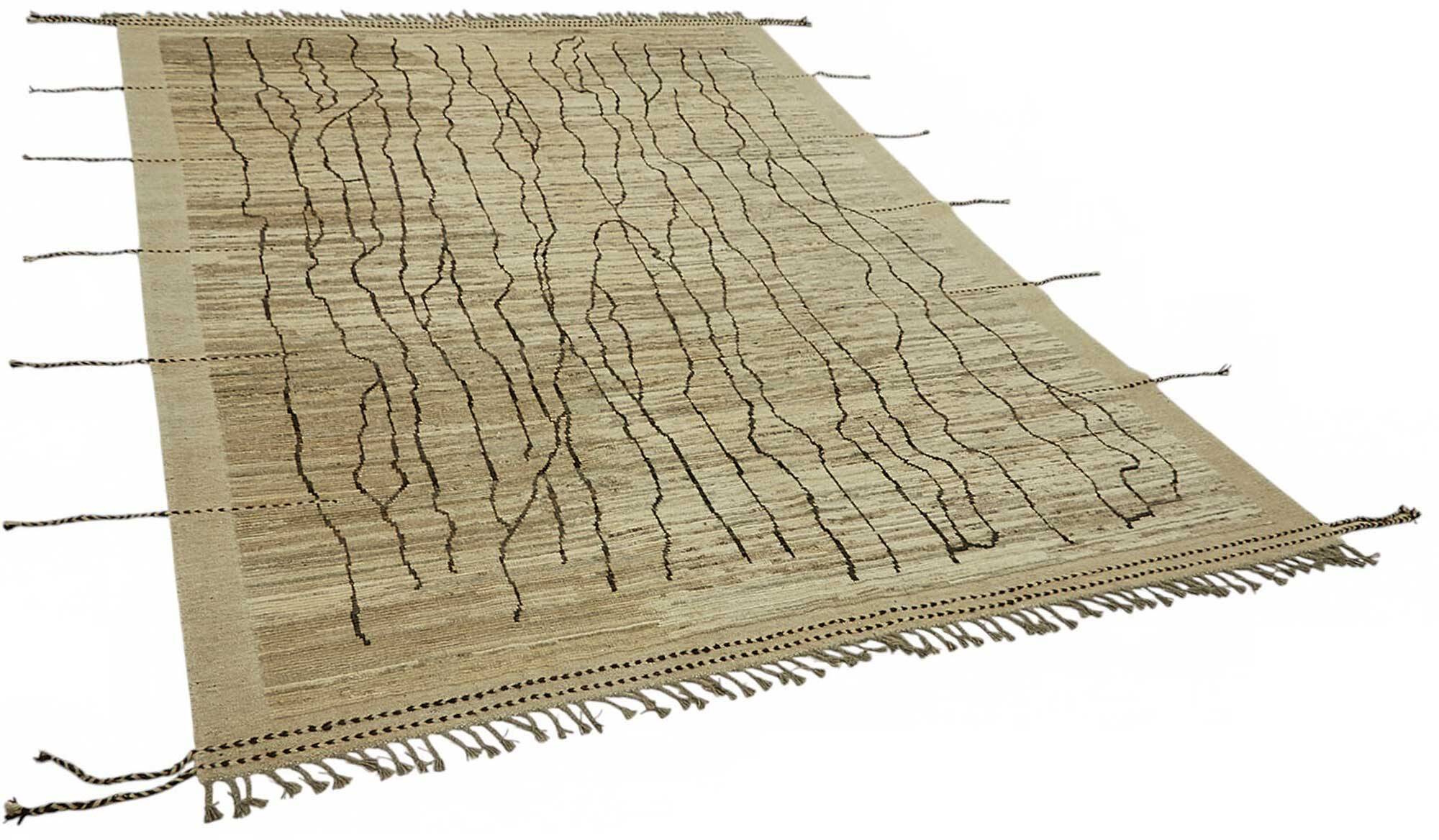 Tapis décoratif tribal fait main en laine beige 222 cm x 303 cm