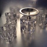 Set 4 vintage candlesticks  moulded glass cubes 70