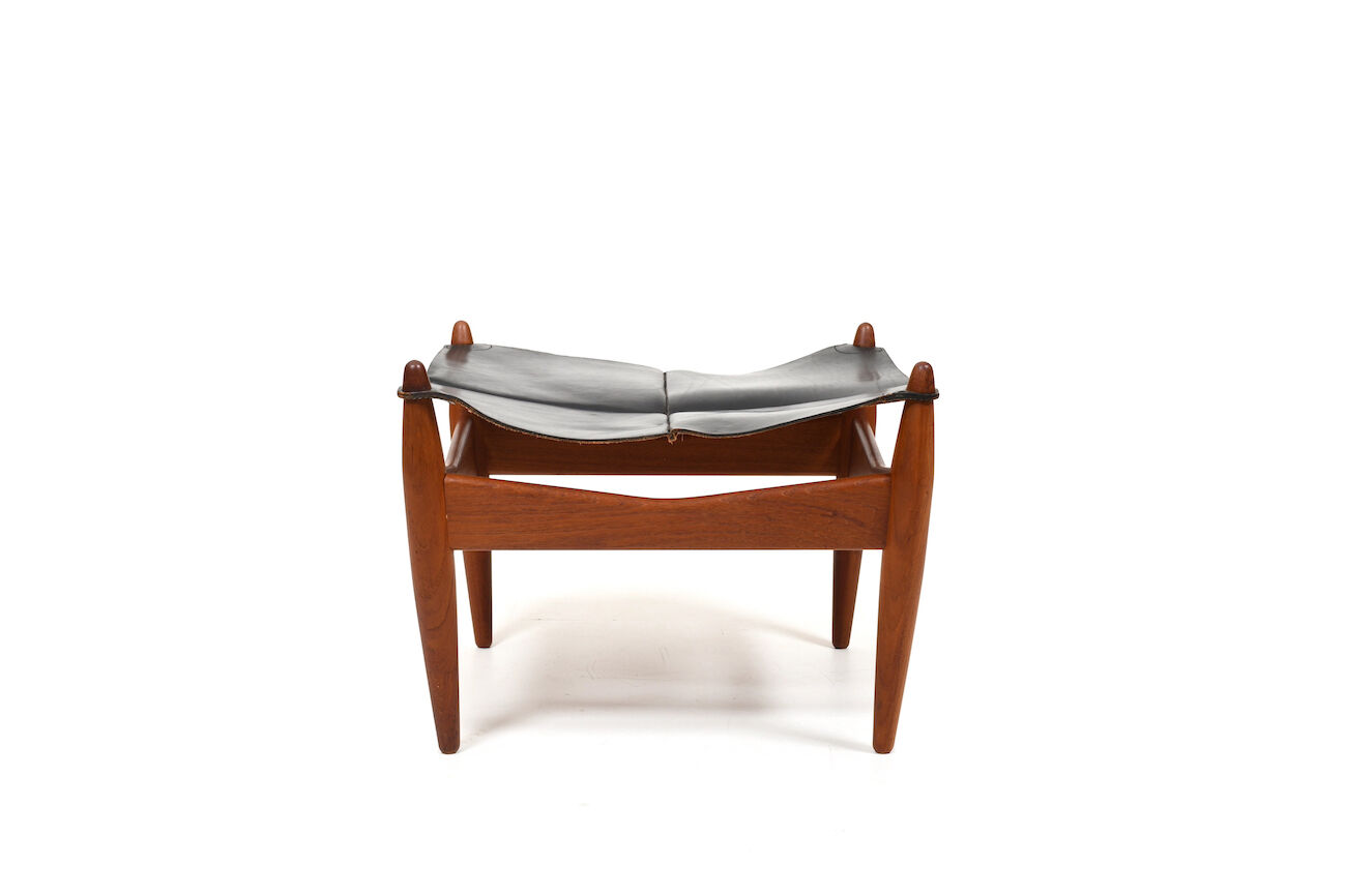 Illum Wikkelsø Teak and Leather Ottoman Denmark 1960s