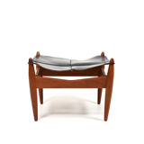 Illum Wikkelsø Teak and Leather Ottoman Denmark 1960s