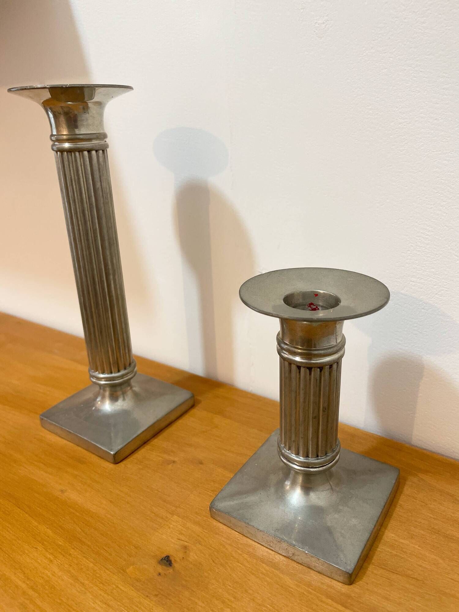 Pair of vintage candlesticks / torches in solid pewter – Guy Degrenne