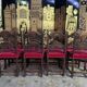 Suite of 8 Louis XIII style chairs oak and red velvet