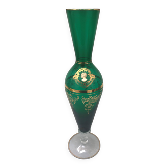 Green and gold cameo vase