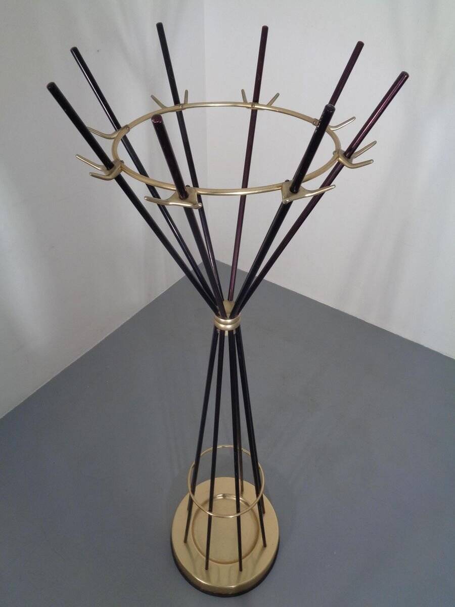 Italian copper and steel tubular coat rack, 1950s