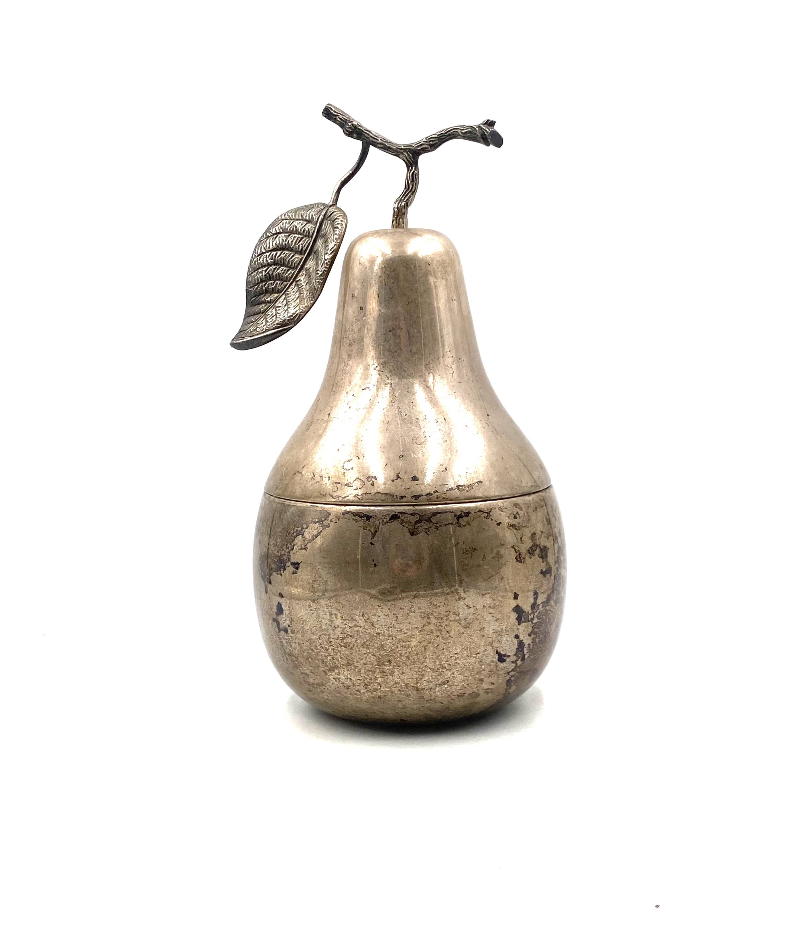 Modern silver-plated Pear wine cooler / ice bucket, Teghini Firenze Italy 1970s