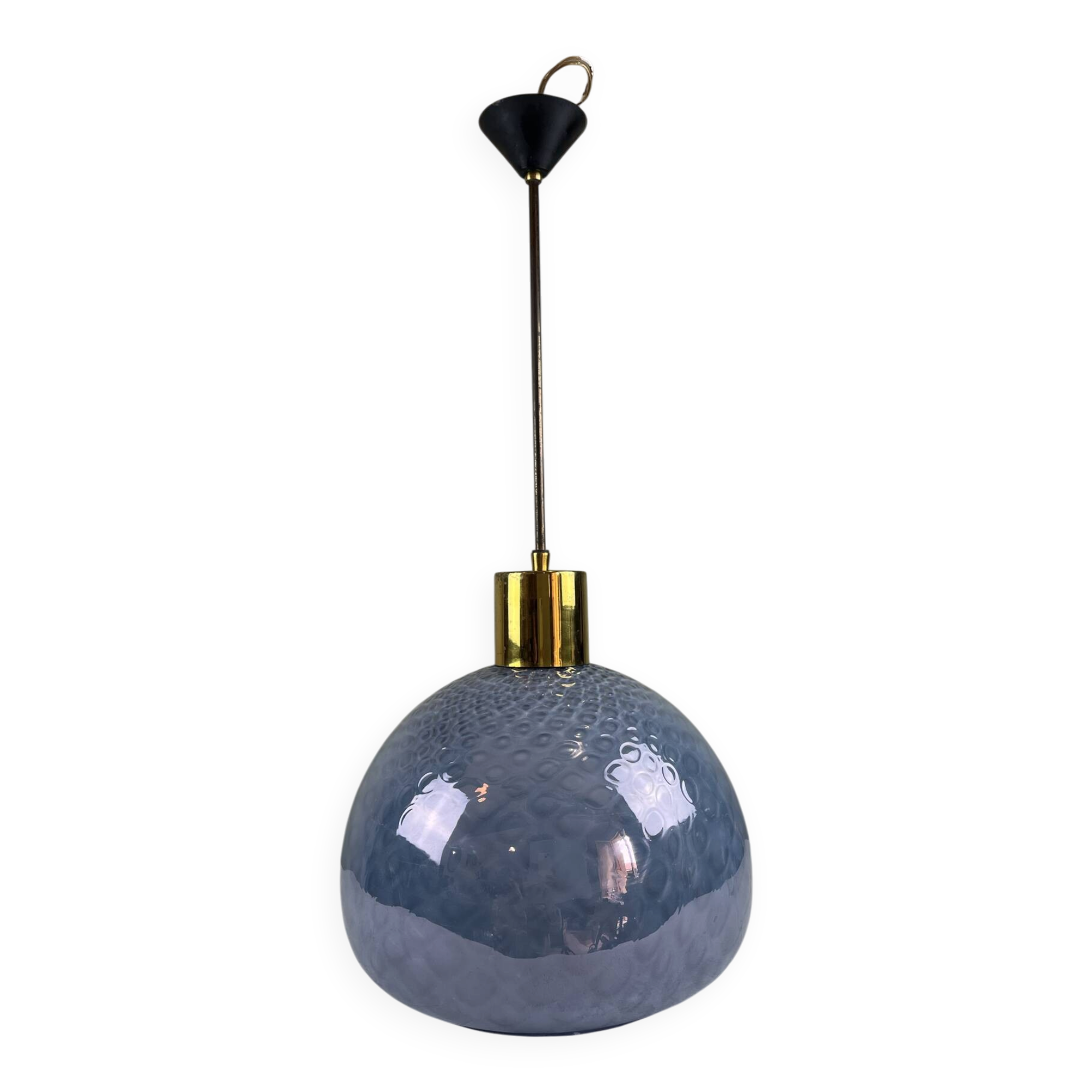 Vintage blue hammered glass pendant