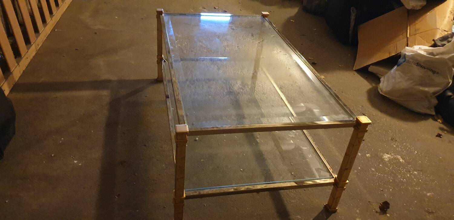 Glass and brass coffee table
