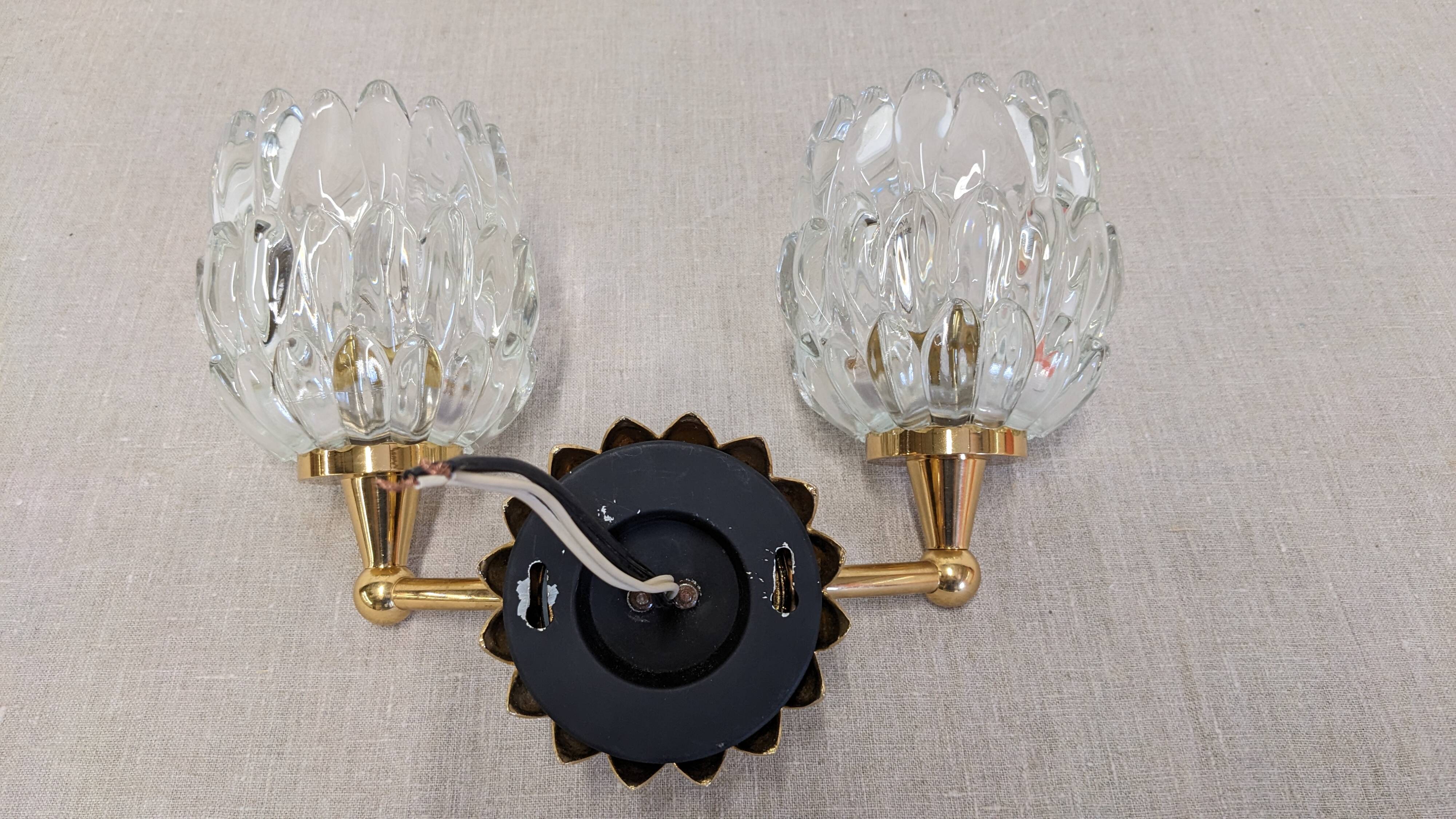 Set of 4 modernist double wall lights by Maison Arlus, France circa 1950.