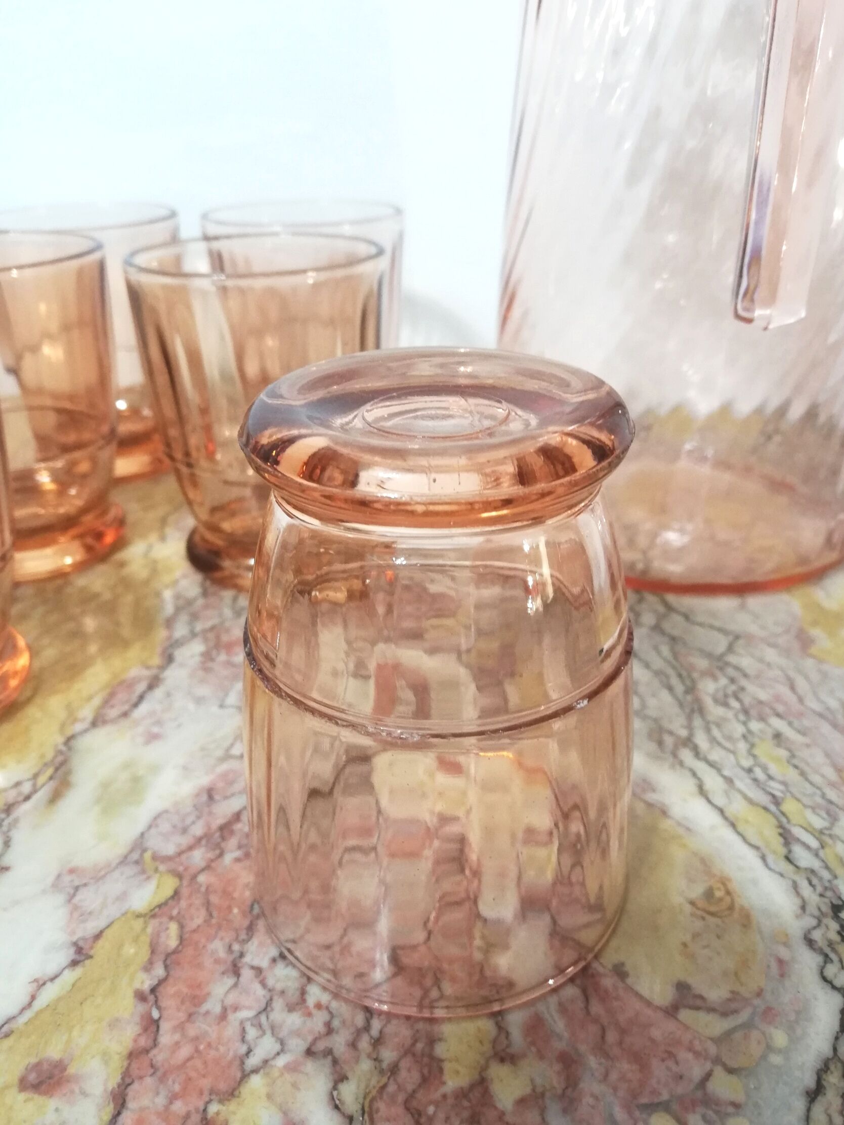 Service à orangeade art déco en verre roseline