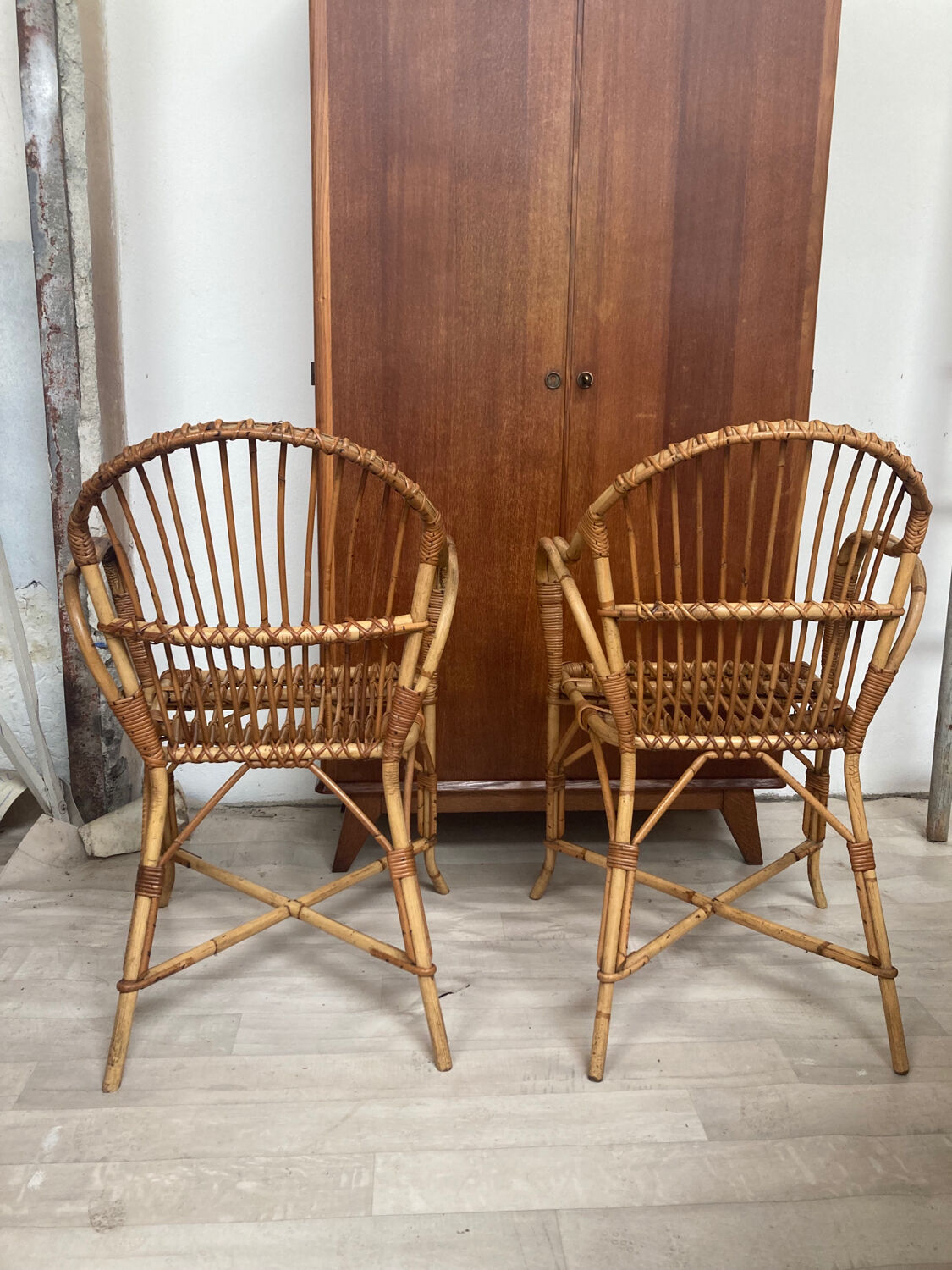 Pair of rattan armchairs