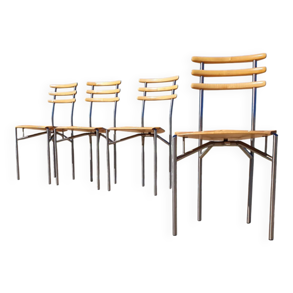 Set 4 - Chaise design suisse Zumsteg en hêtre tubulaire
