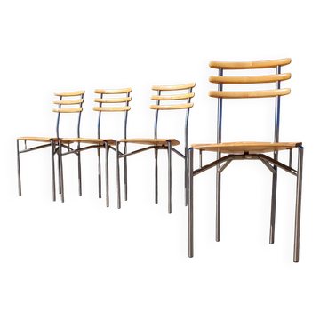 Set 4 - Chaise design suisse Zumsteg en hêtre tubulaire
