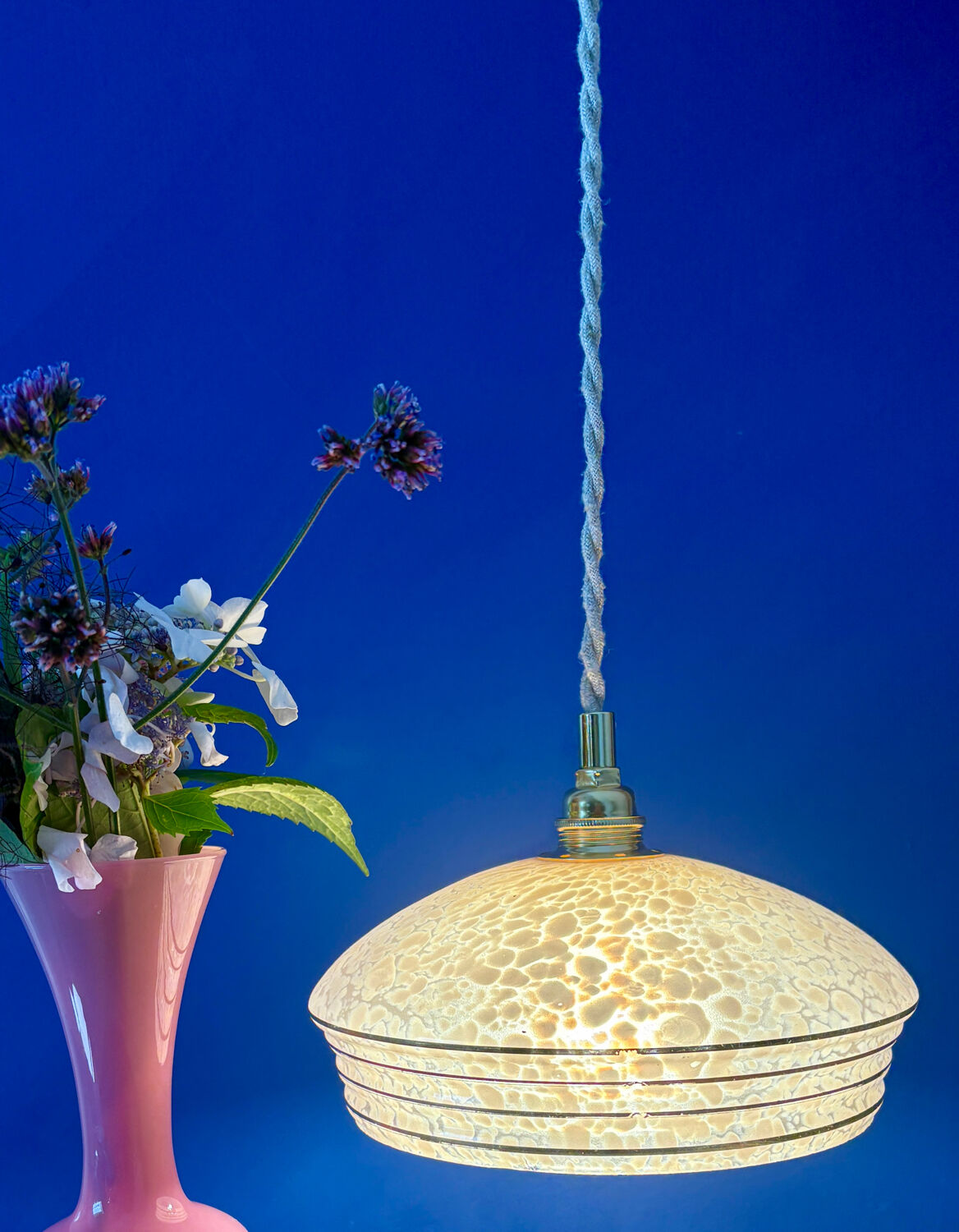 Vintage pink and gold clichy glass lampshade pendant light