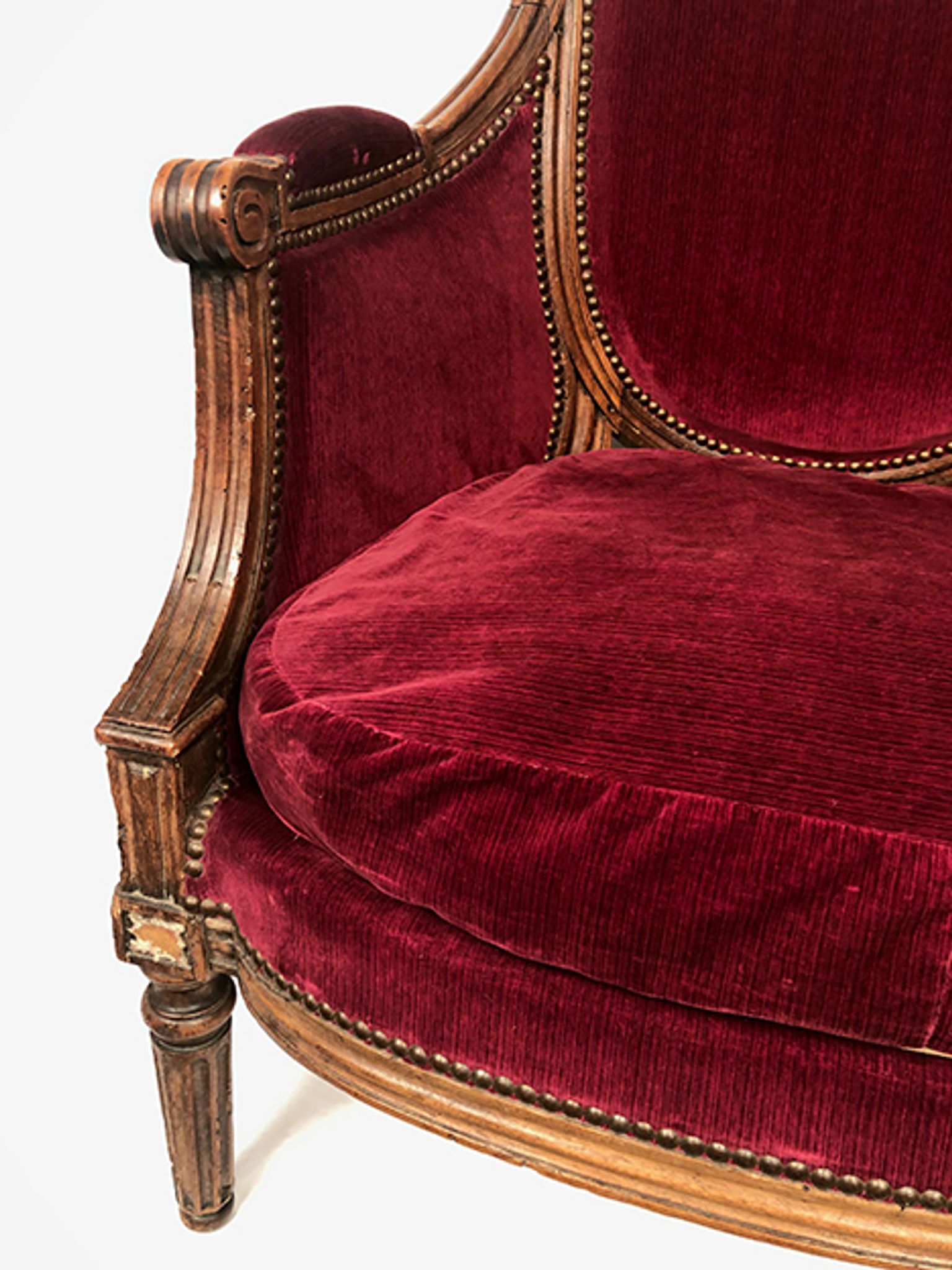 Louis XVI style shepherdess trimmed with dark red velvet, early nineteenth