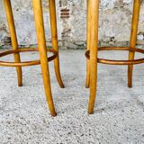 Pair of vintage bar stools, curved wood and cane