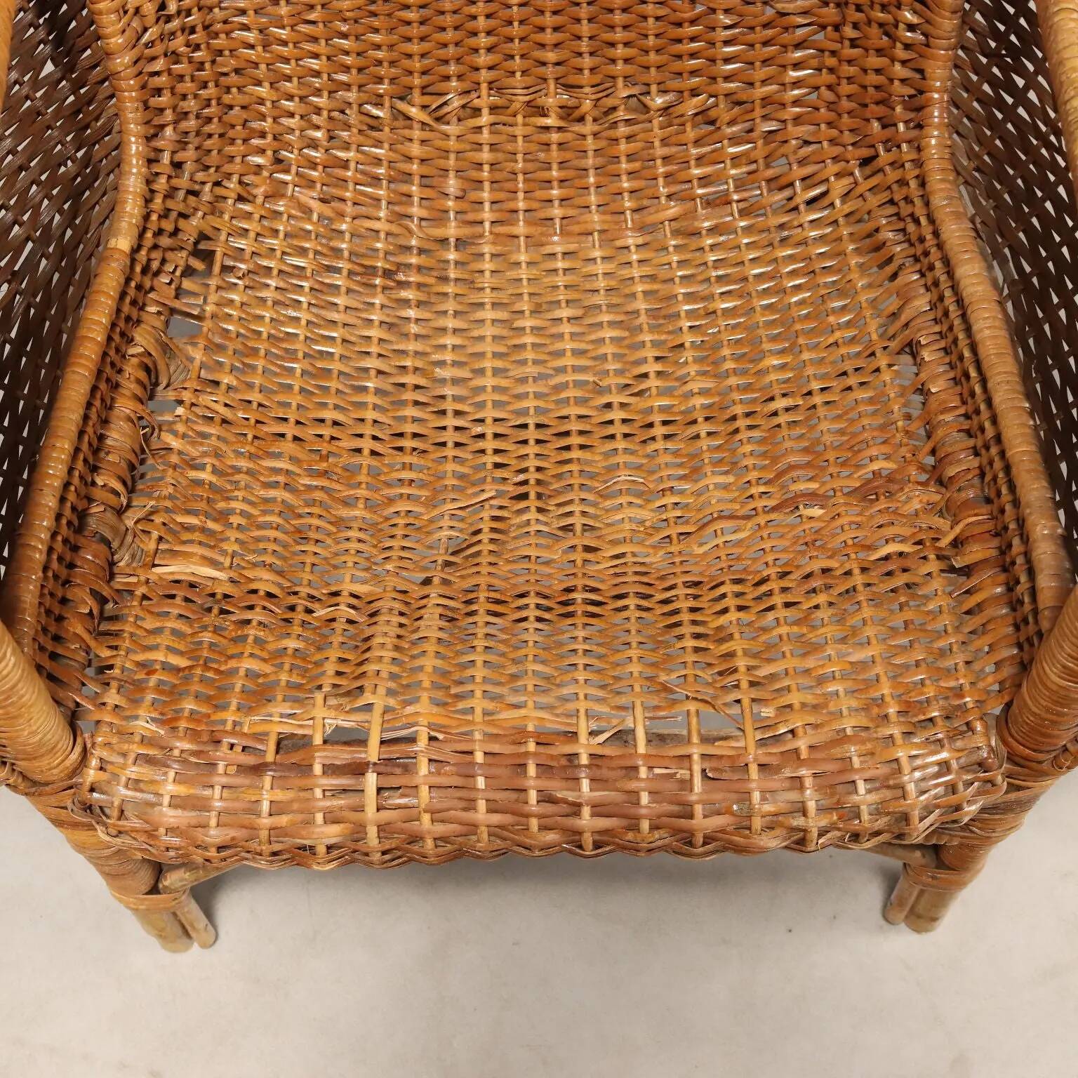 Vintage bamboo and wicker armchairs, Italy, 1950s-1960s.