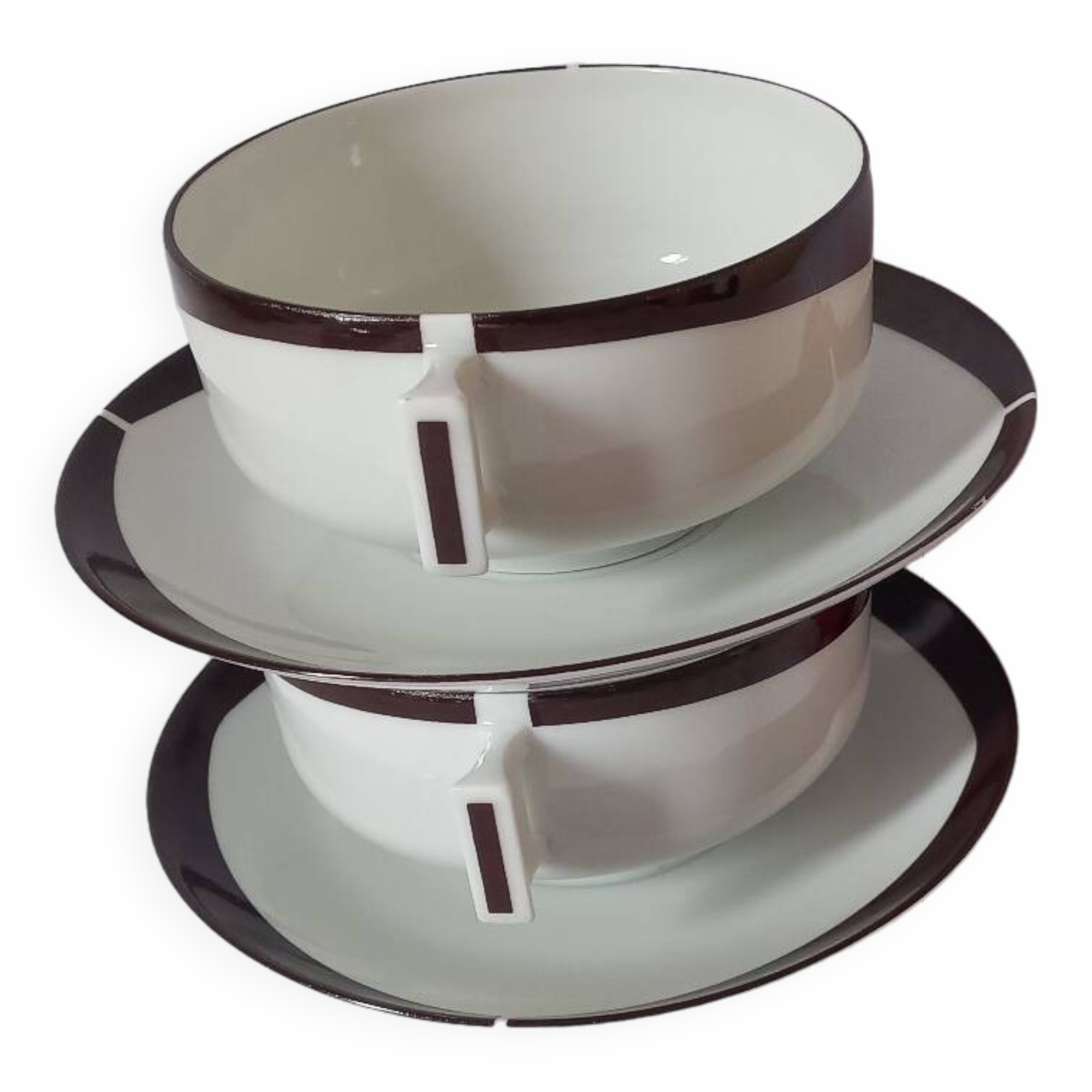 Lunch duo cups and saucers in Limoges porcelain by Lafarge.
