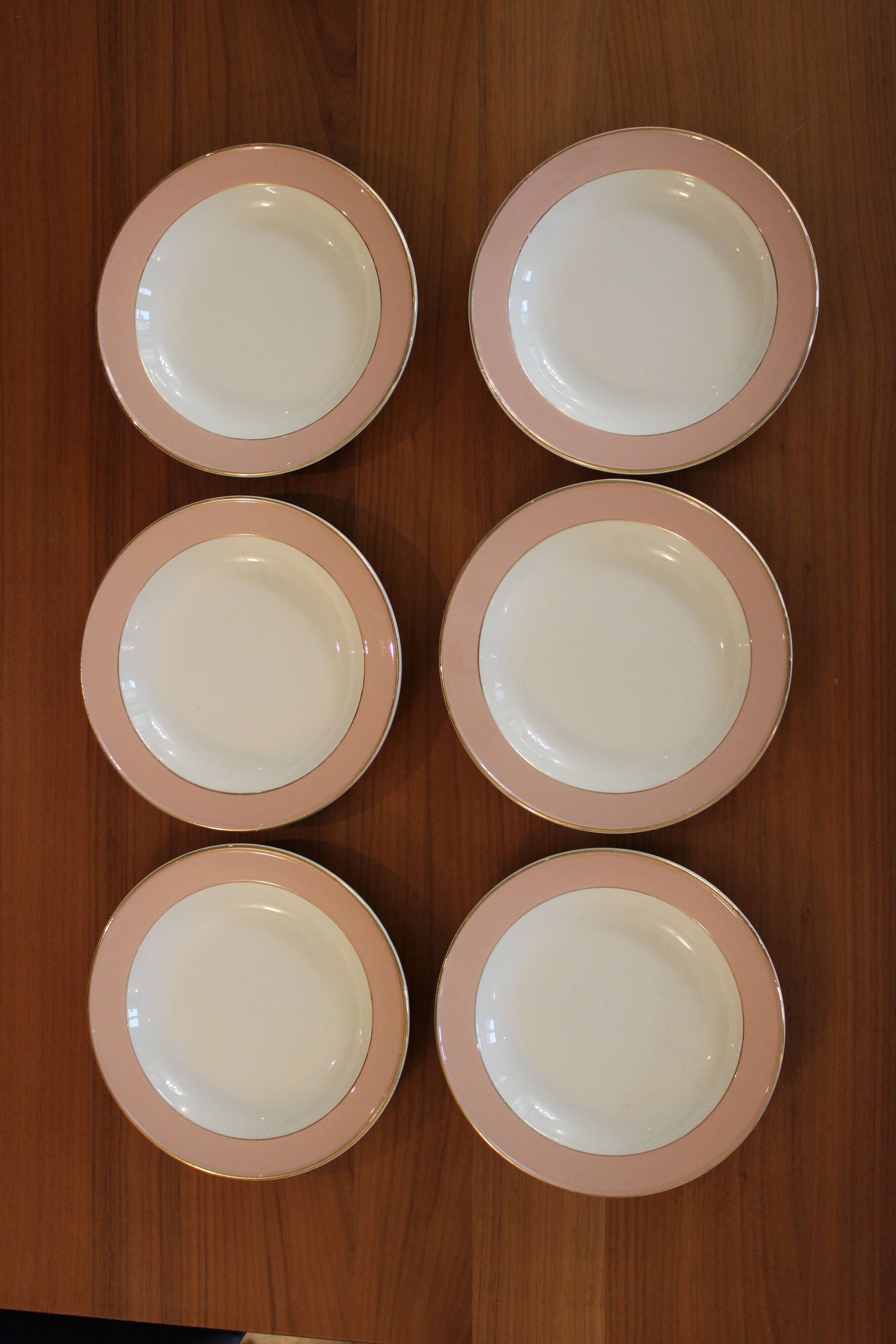 6 vintage rose gold Villeroy & Boch soup plates