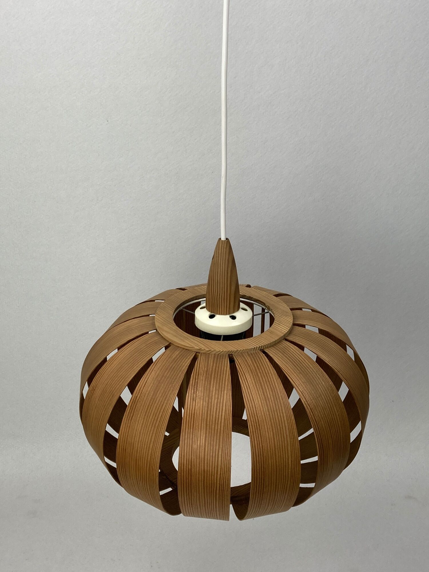Scandinavian UFO Mushroom Pendants in Wood Veneer, 1970s