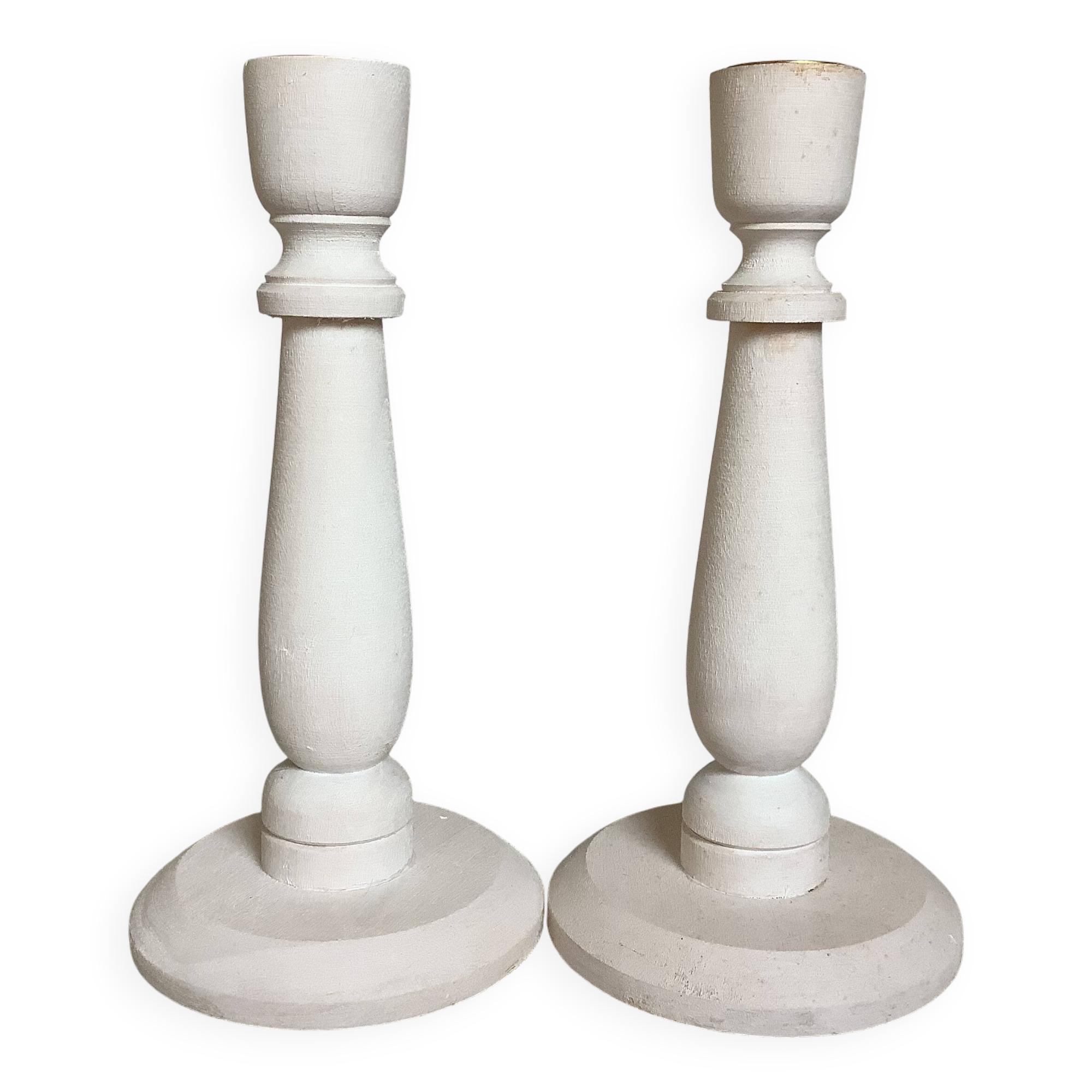Pair of painted wooden candlesticks