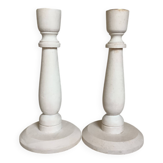 Pair of painted wooden candlesticks