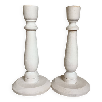Pair of painted wooden candlesticks