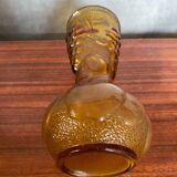 Ancien Vase Verre Moulé Jaune Orange Ambrée Made In Italy Vintage